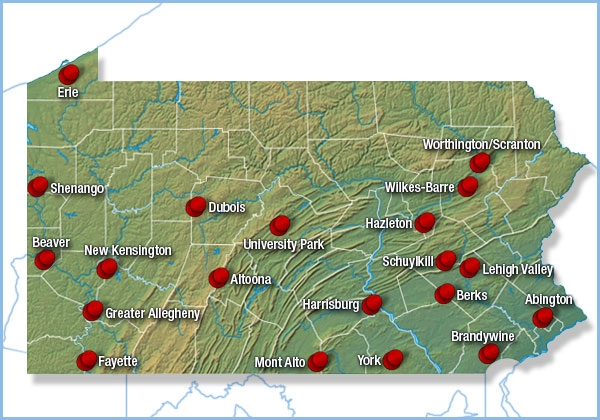 Map of Penn State University Commonwealth Campuses